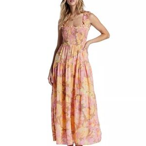 Billabong Pink and Orange Smocked Maxi Sundress